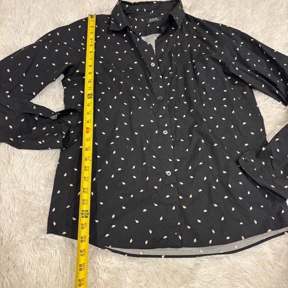 A.P.C. Rue Madame Paris Mens Black Poplin Printed Long Sleeve Button Shirt Large - Picture 2 of 8